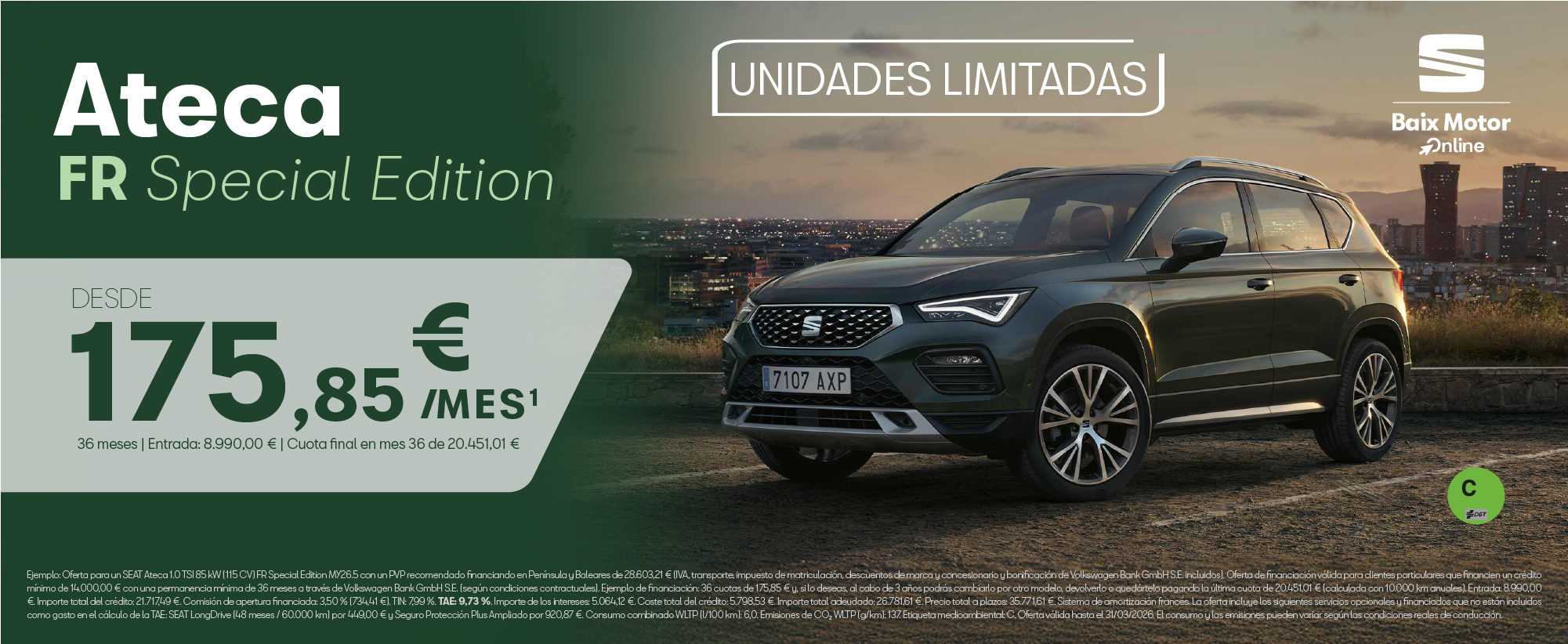 ¡Promoción! SEAT Ateca FR desde 175'85€/mes*